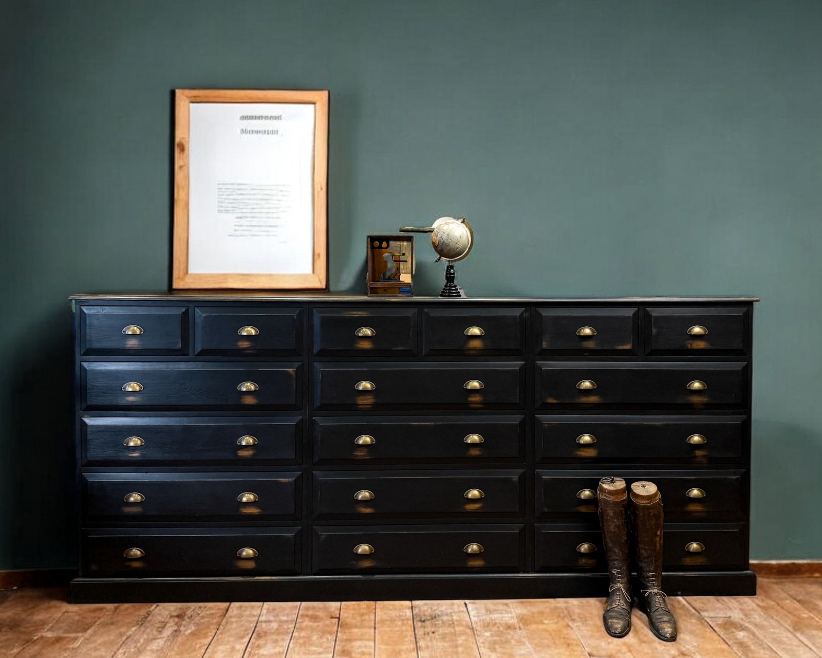 2450.0 Large Painted Pine Bank Of Drawers photo