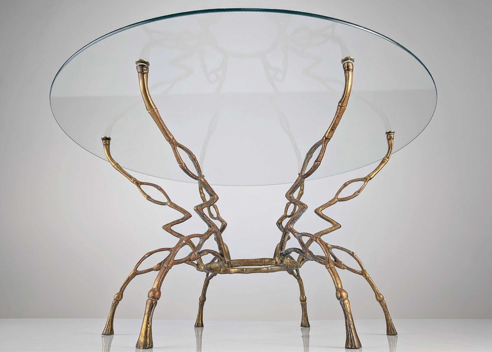 Zigzag Faux Bronze Bamboo Hollywood Regency Coffee Table, 1960s photo for sale