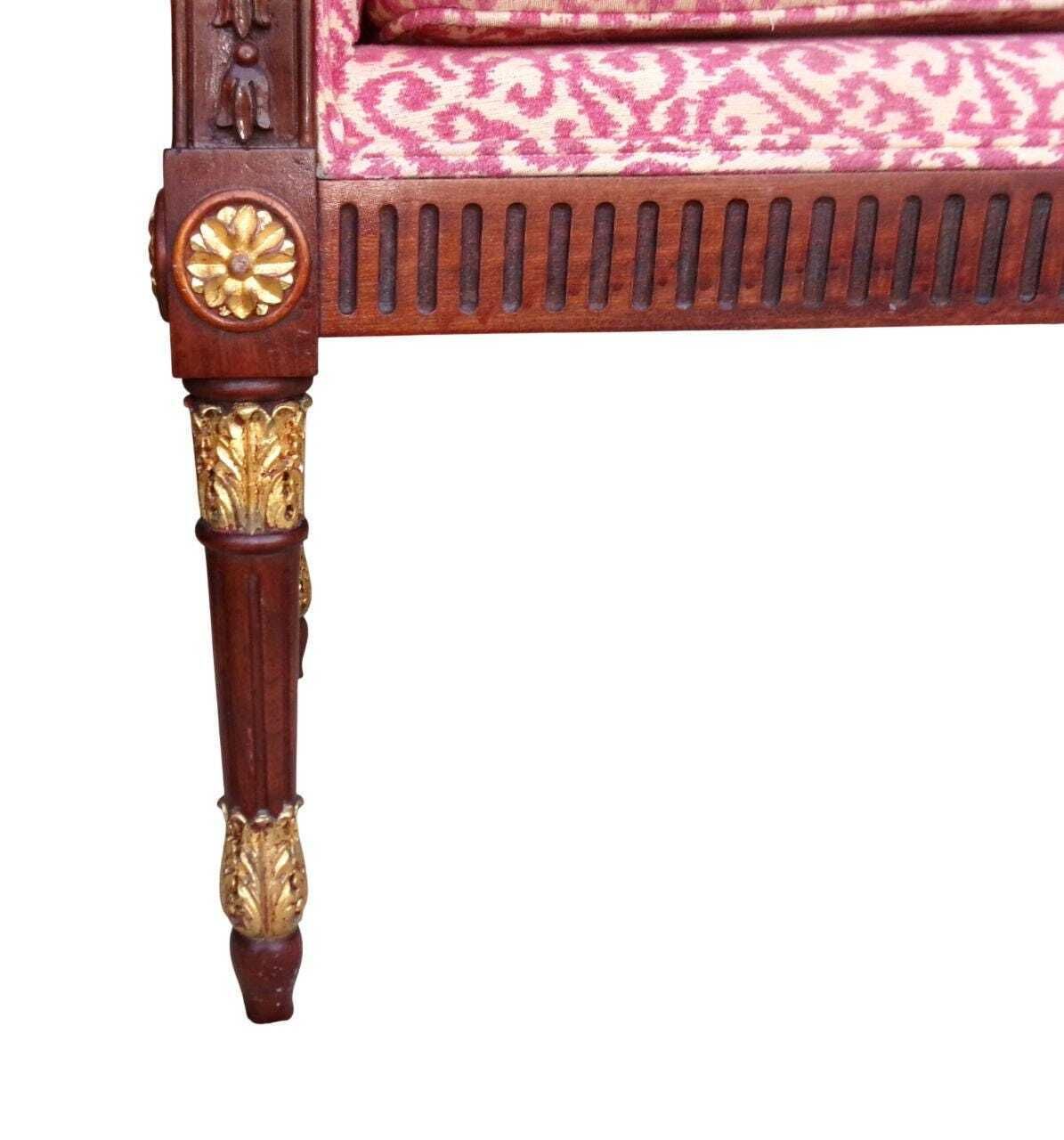 Antique Regency Revival Window Seat, Carved Mahogany Unholstered Double Bench Duet Chair, Vintage Neoclassical Furniture photo Furniture