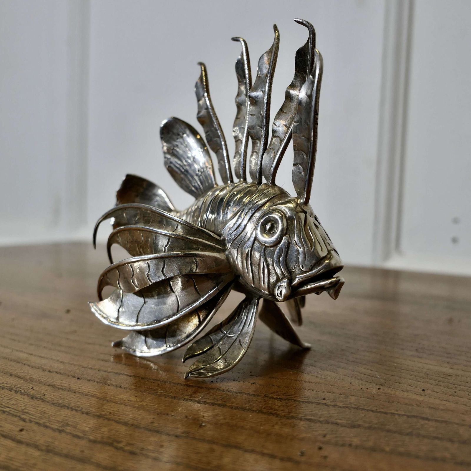 Silver Lion Fish Model Signed By Mario Bucellati photo Art