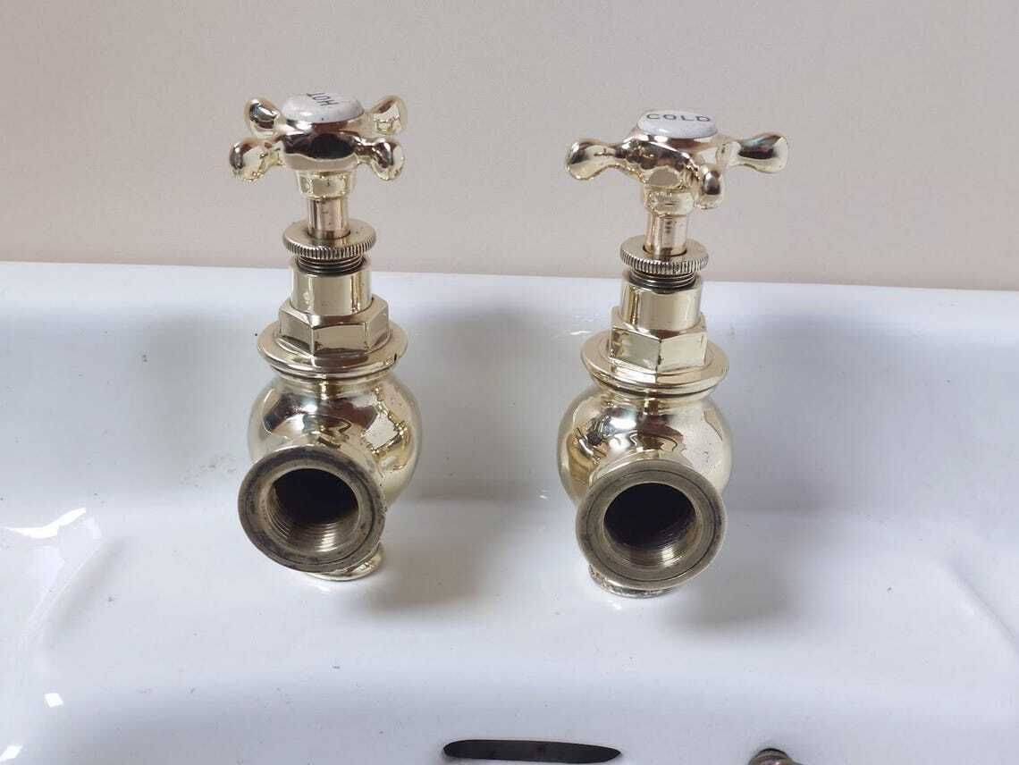 Victorian Brass Globe Bath Taps, Polished And Overhauled photo buy
