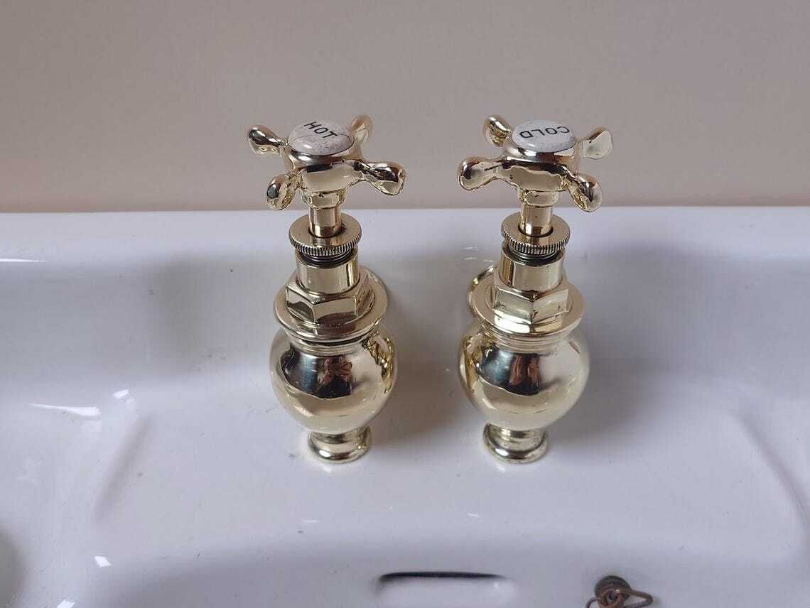 Victorian Brass Globe Bath Taps, Polished And Overhauled photo vintage