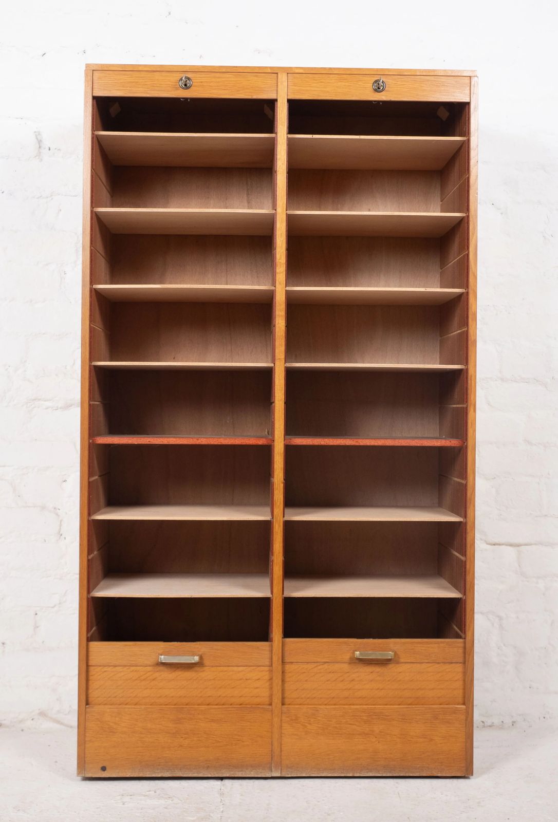 Mid Century French Oak Twin Door Tambour Cabinet photo Furniture