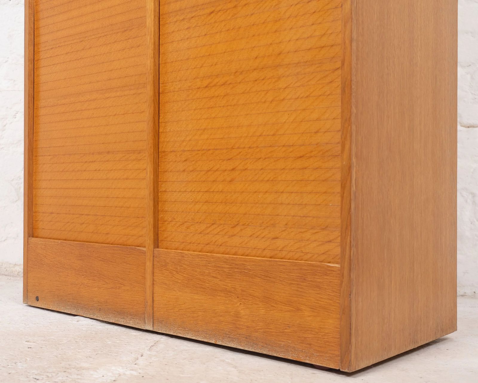 Mid Century French Oak Twin Door Tambour Cabinet photo vintage