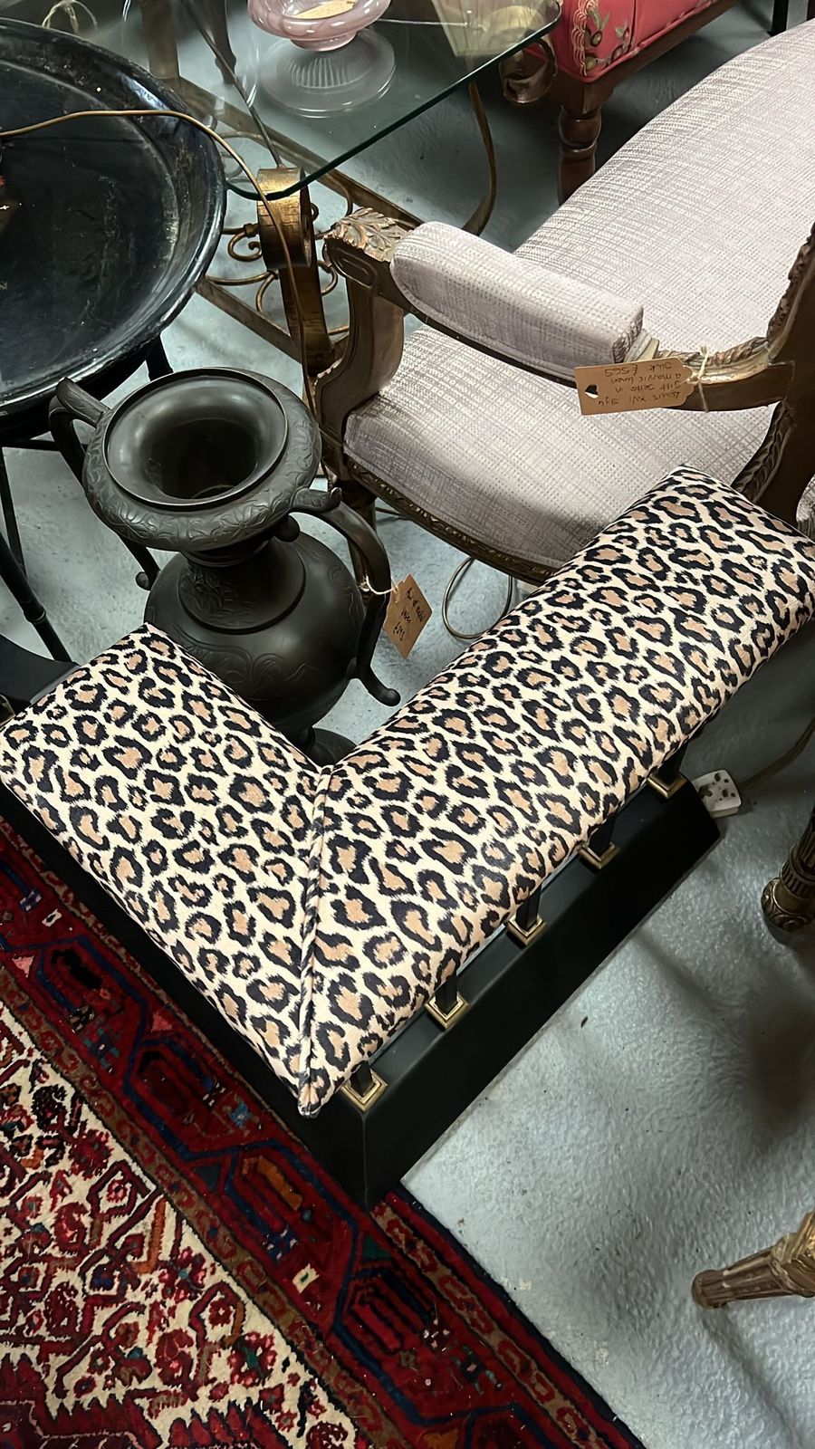 Upholstered Club Fender In Warner House Leopard Fabric photo vintage