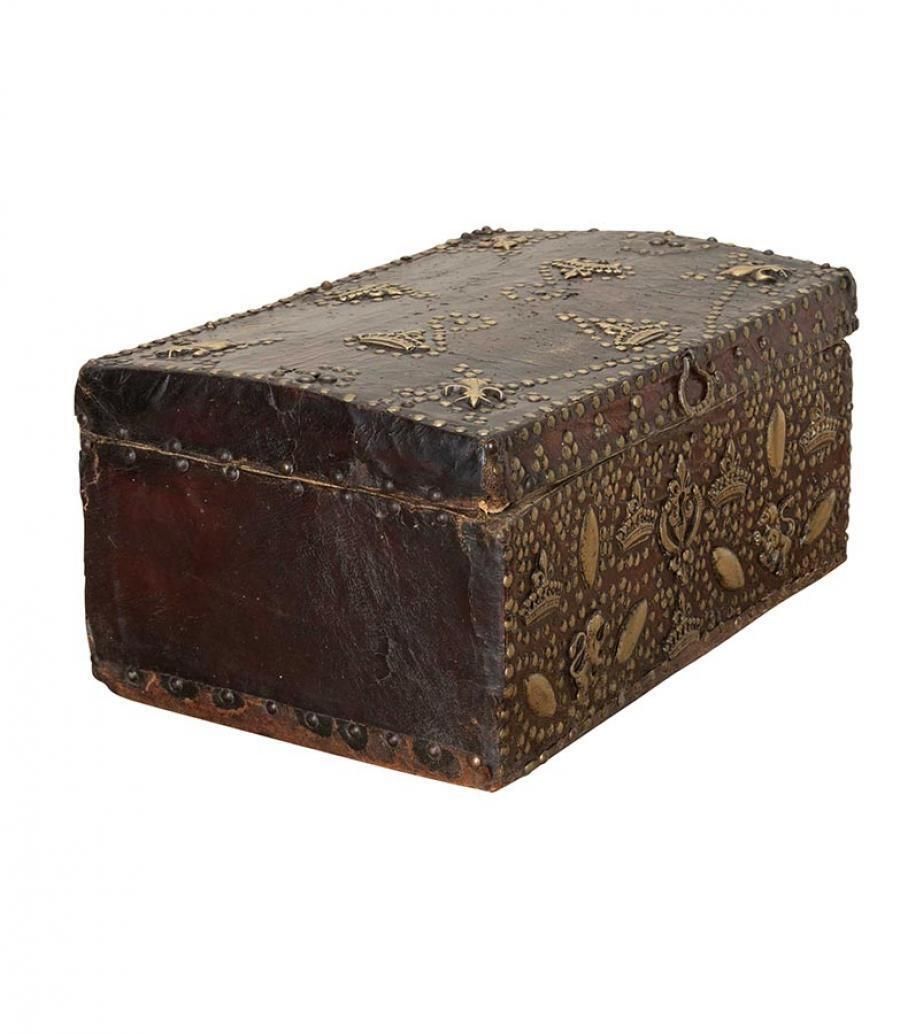 Late 17th Century French Leather Box With Crowns photo for sale