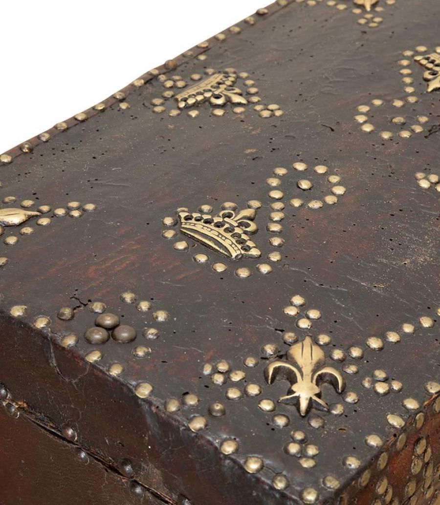 Late 17th Century French Leather Box With Crowns photo Home Decor