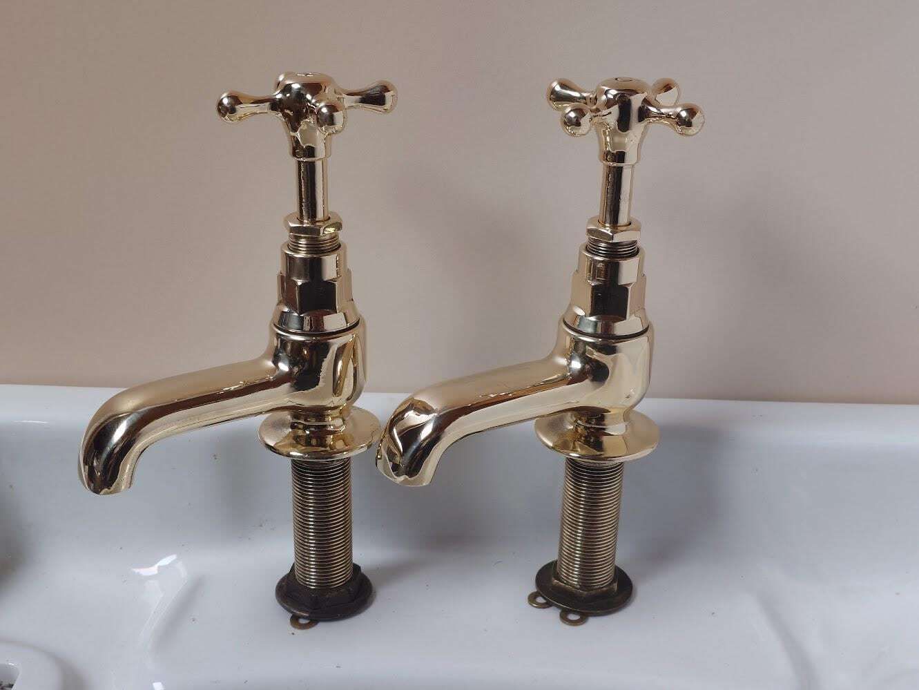 photo for sale Polished Brass Bath Taps: 1930s Period Faucets, Overhauled & Ready To Fit