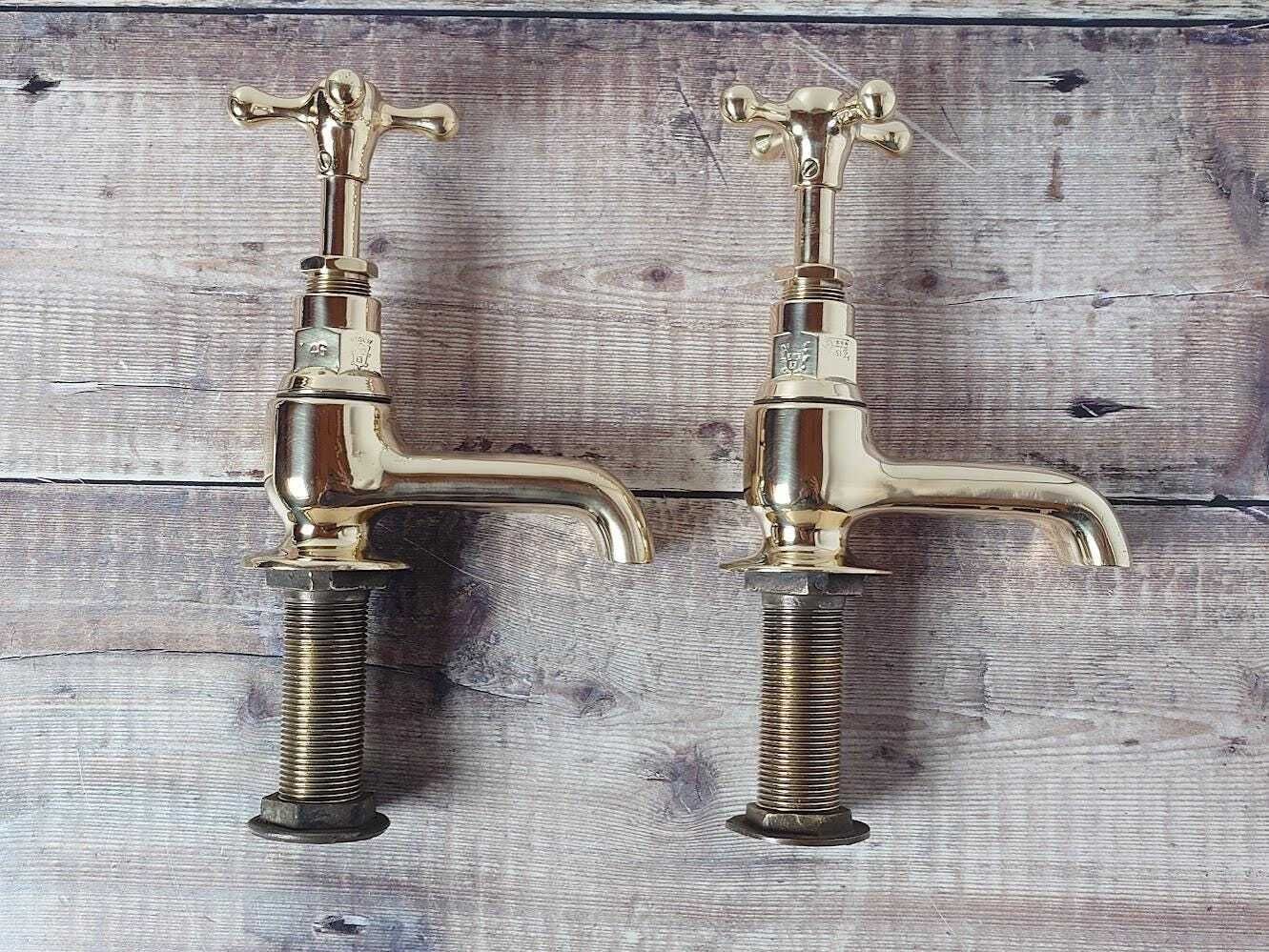 240.0 Polished Brass Bath Taps: 1930s Period Faucets, Overhauled & Ready To Fit photo