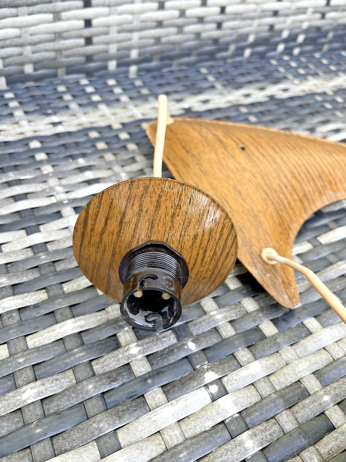 Lighting Mid Century Modern 60's Scandi Danish Faux Teak Wood Boomerang 3 Ceiling Light photo