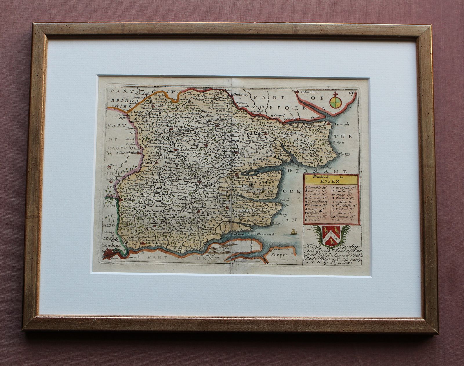Scarce 1715 Framed Map Of Essex By Richard Blome