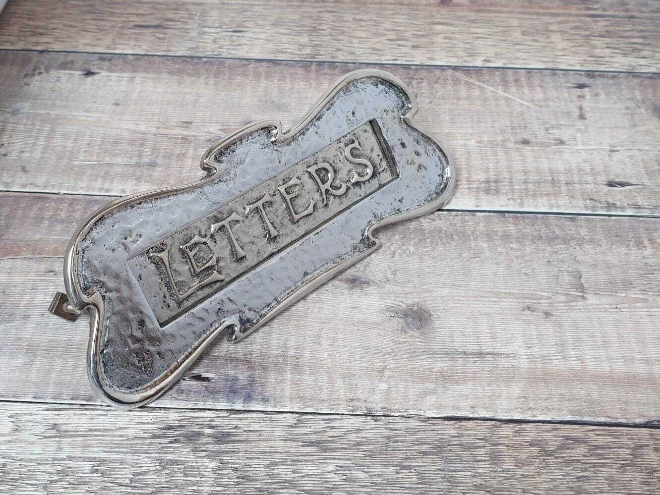 Antique Solid Nickel Letter Box Slot, Early 1900s Letterbox photo for sale