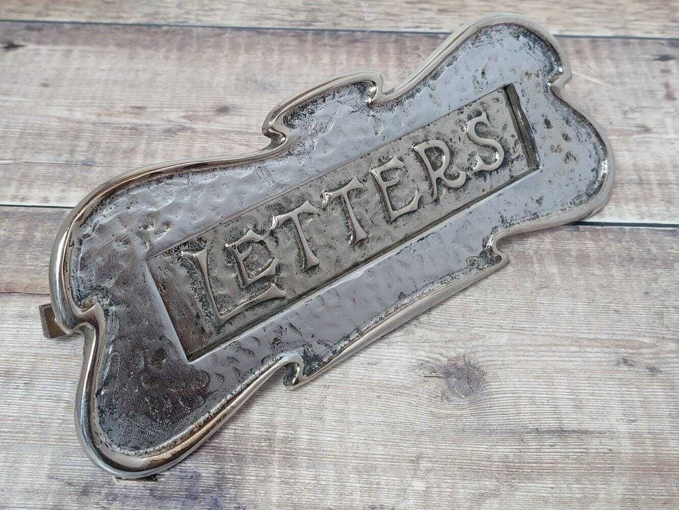Antique Solid Nickel Letter Box Slot, Early 1900s Letterbox photo Home Fixtures