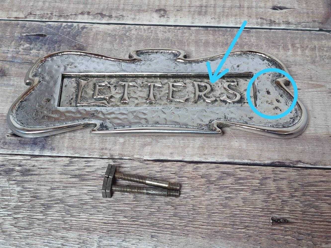 photo for sale Antique Solid Nickel Letter Box Slot, Early 1900s Letterbox