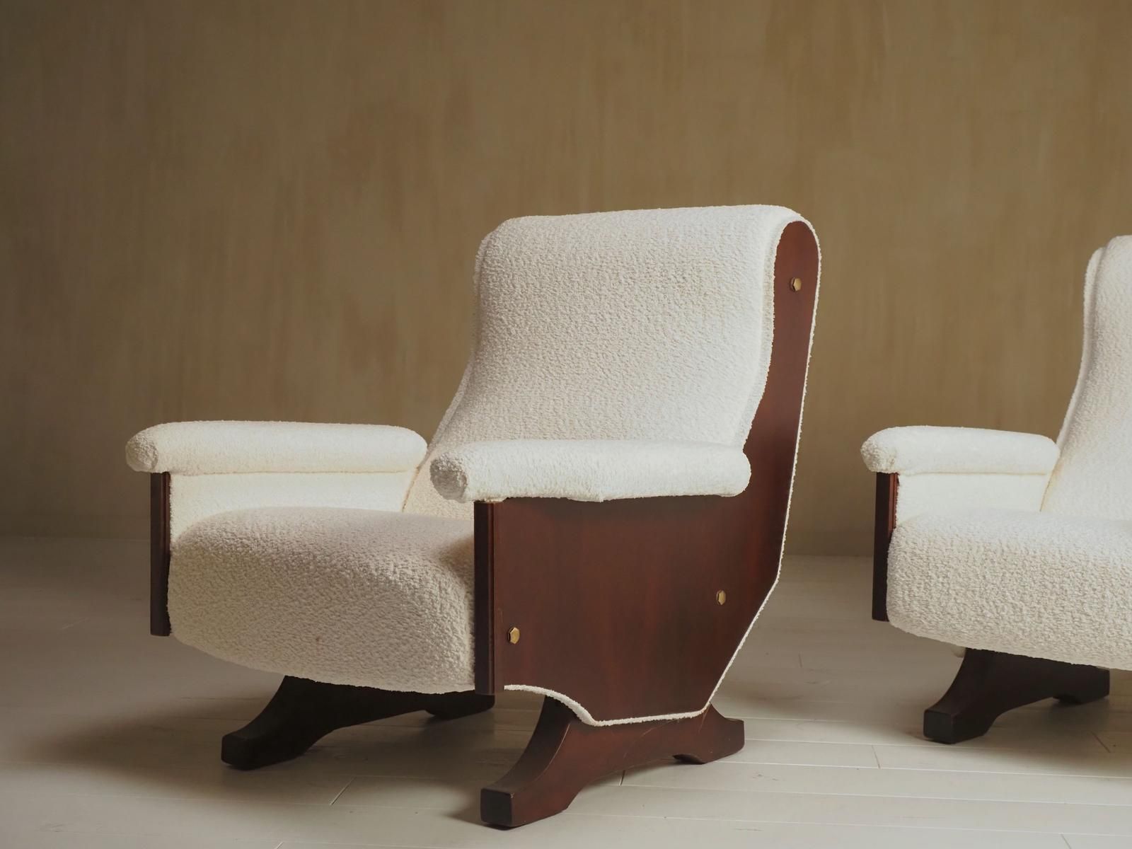 Pair Of Italian 1960's Modern Walnut & Boucle Armchairs photo 2200.0