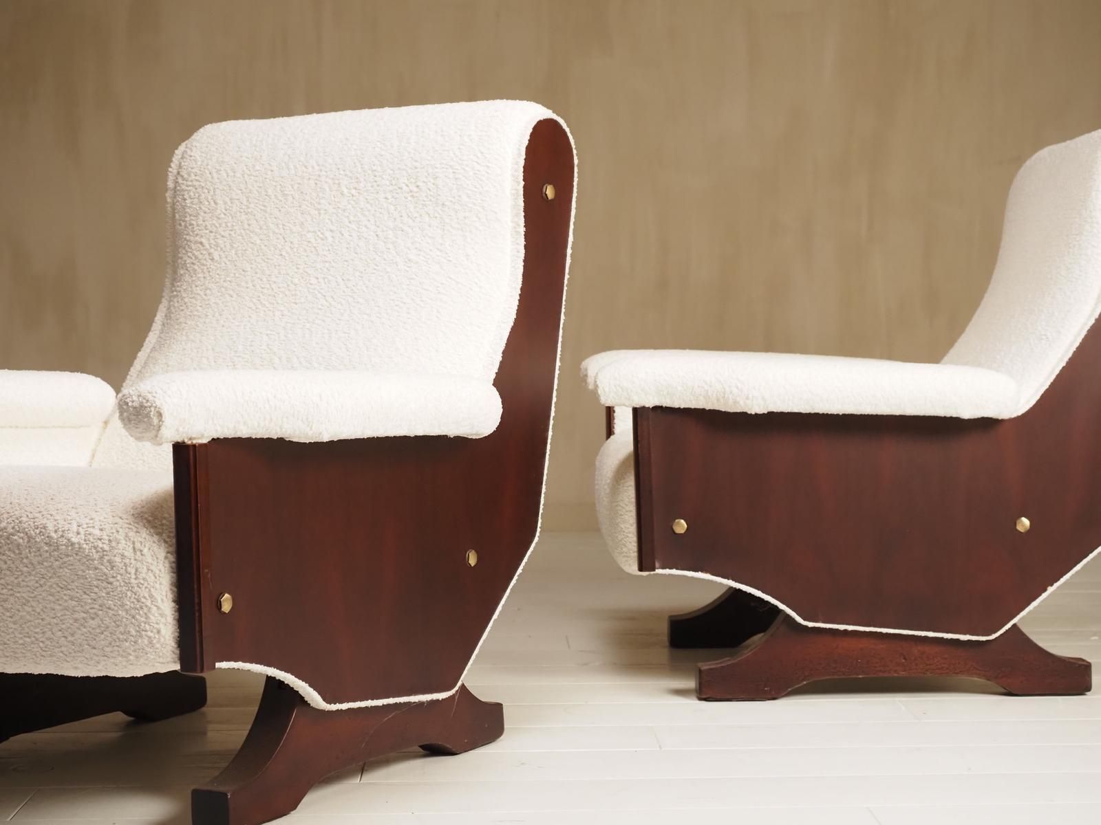 photo furniture Pair Of Italian 1960's Modern Walnut & Boucle Armchairs