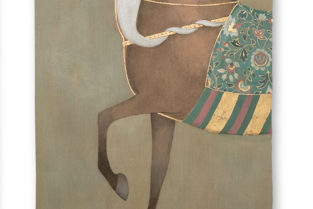 Painted Canvas Depicting An Indian Horse In Profile. Contemporary Work. photo Art