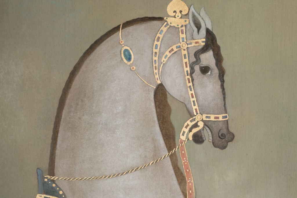 Painted Canvas Depicting An Indian Horse In Profile. Contemporary Work. photo for sale