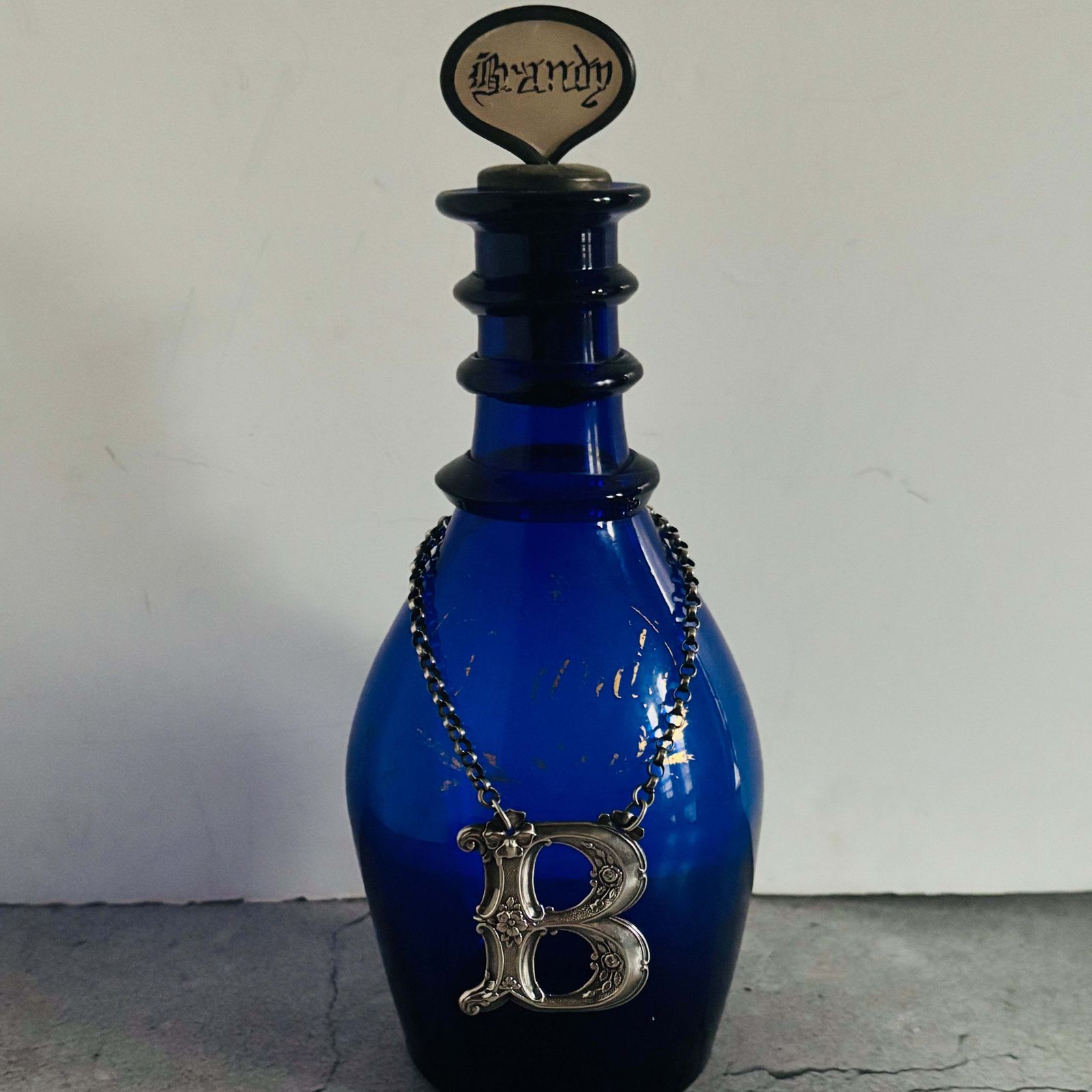 Antique Silver Letter B Brandy Decanter Label photo Home Decor