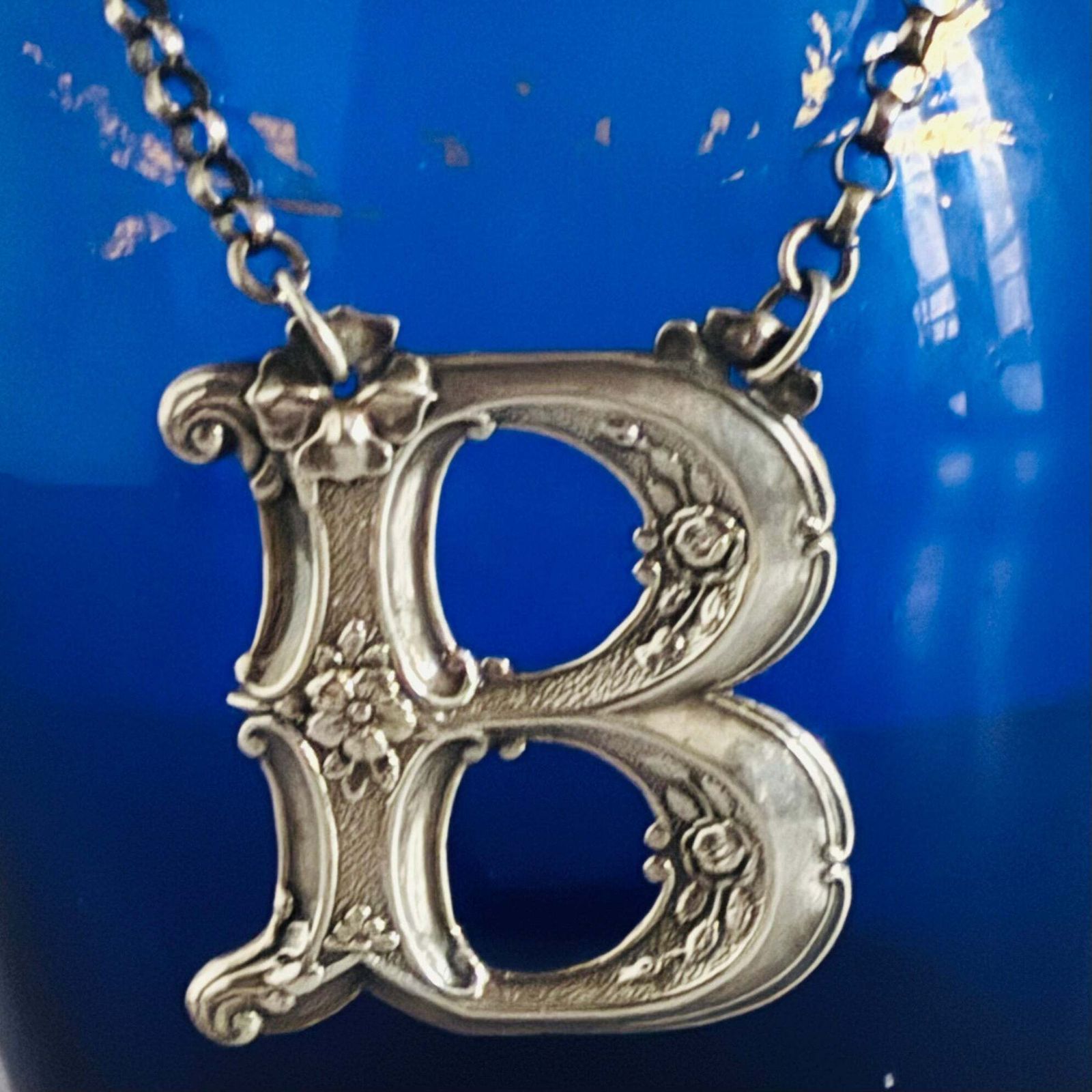 Antique Silver Letter B Brandy Decanter Label photo vinterior