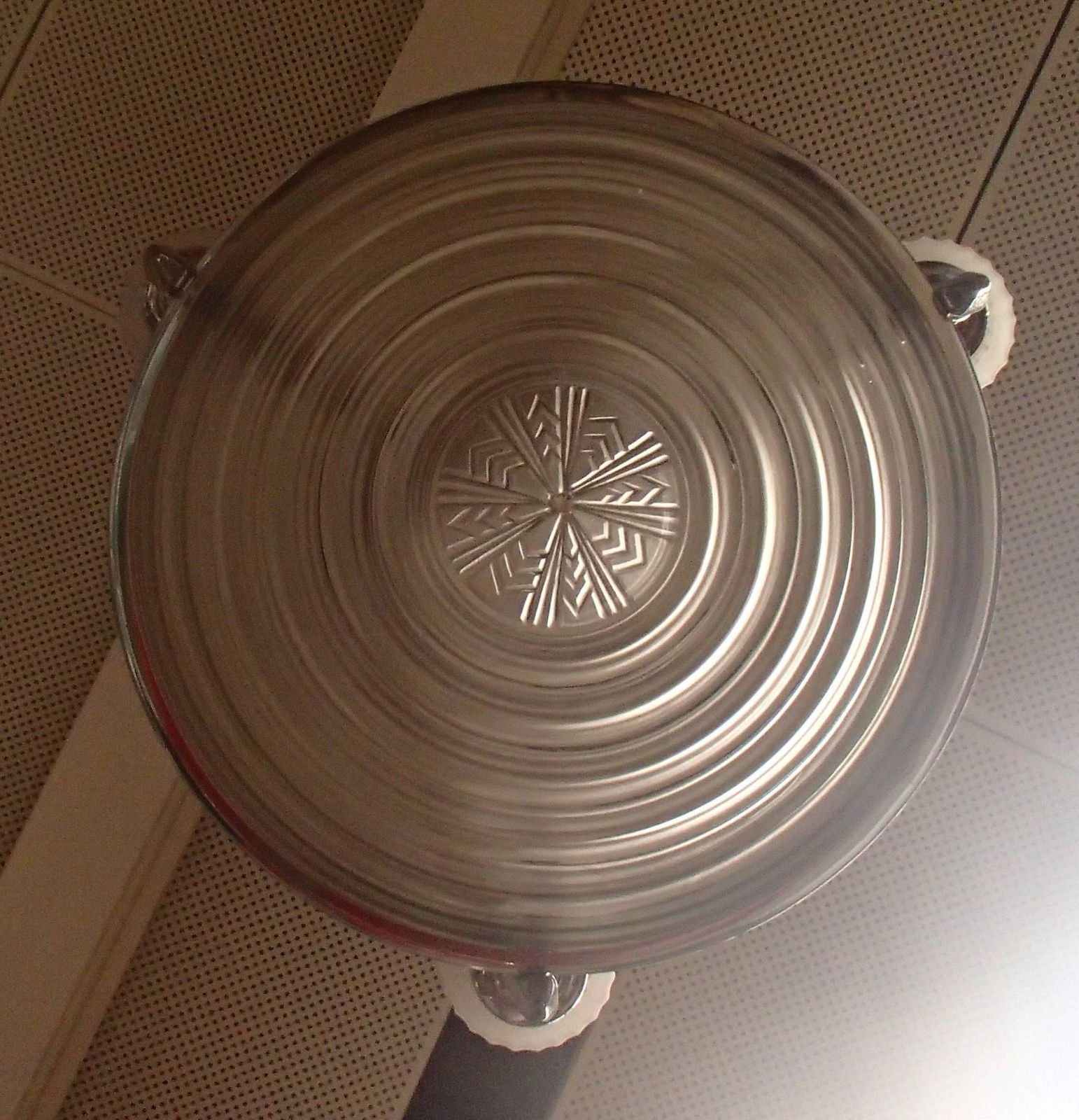 1930 Chandelier By G. Leleu Chromed Brass Stained Glass photo Lighting