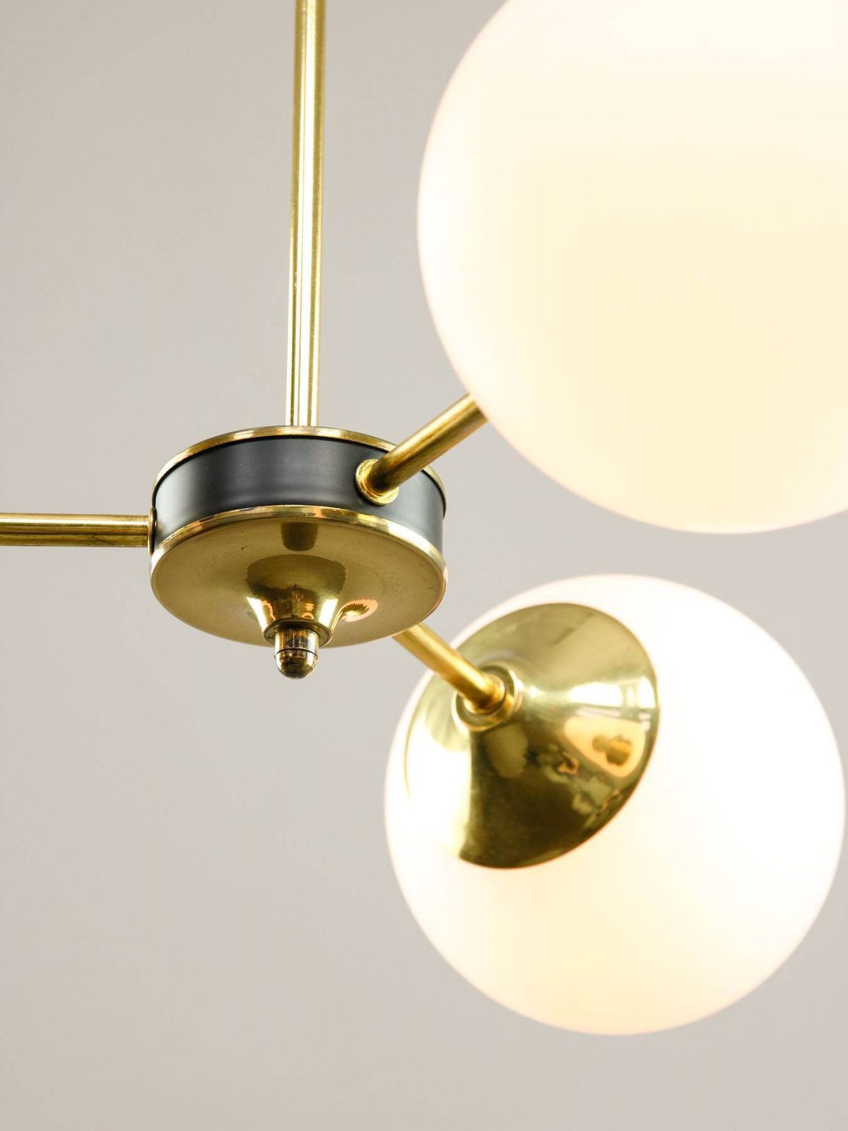Mid Century Modern Italian Chandelier In Brass And Opaline Glass, 1960s. photo furniture