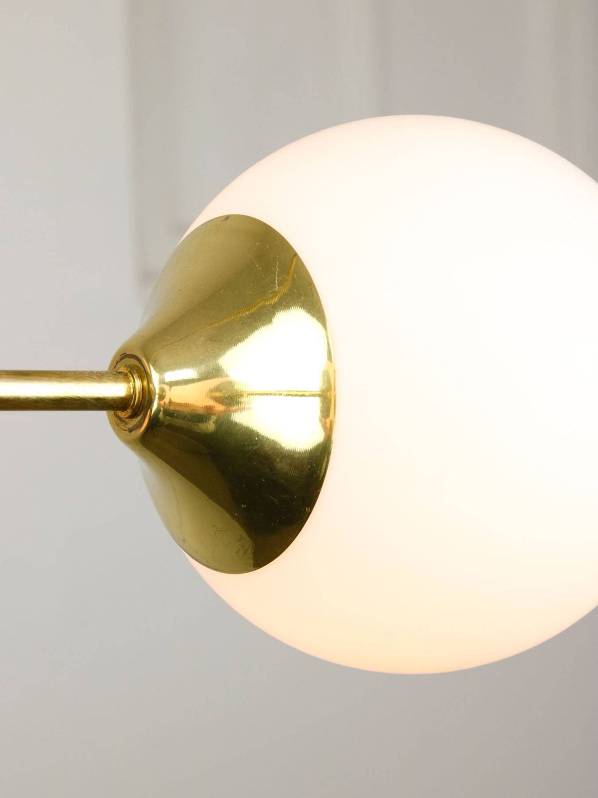 Mid Century Modern Italian Chandelier In Brass And Opaline Glass, 1960s. photo vinterior