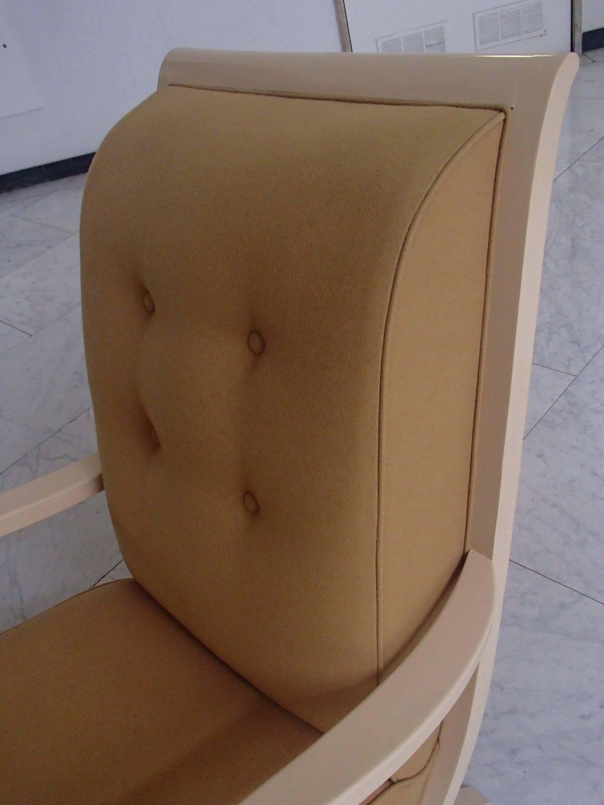 1940s Streamline Lounge Chair Ivory Wood Mustard Wool Tissue photo 2811.0