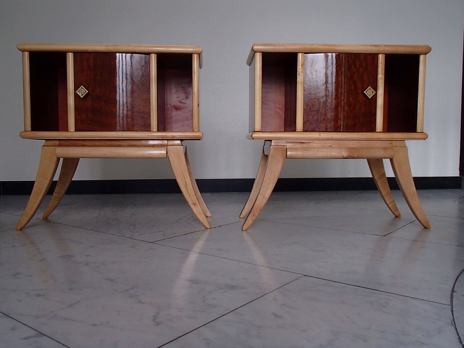 photo for sale Pair Of Art Deco Canadian Maple Eye On Birch Side Table Nightstands
