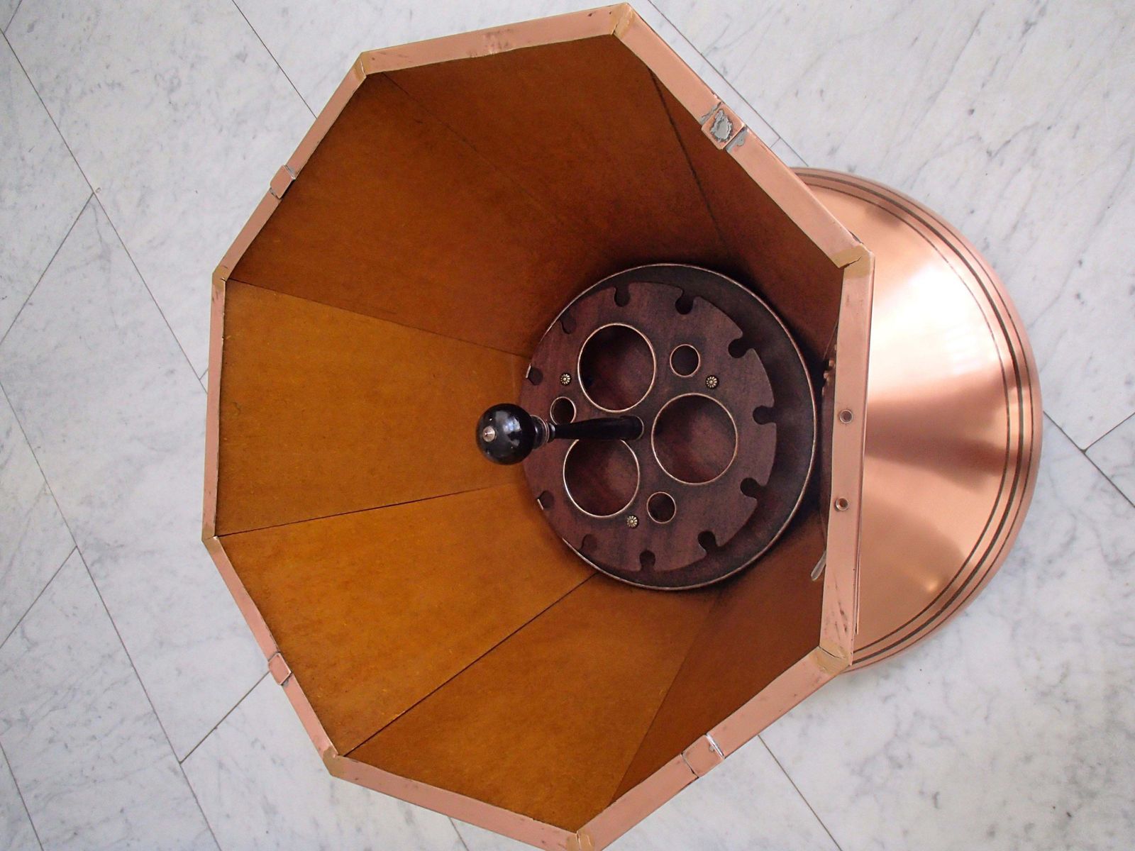 Art Deco Copper Bar Table On Wheels With Turnable Tray Inside And Glass Top photo 1793.0
