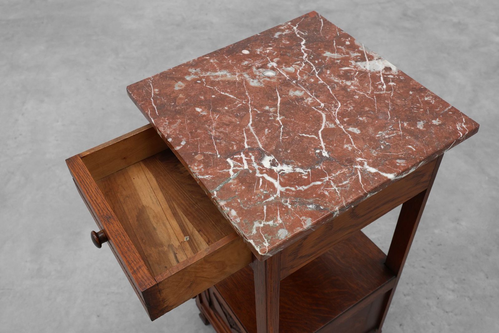 photo buy Art Deco Wood And Terracotta Marble Top Nightstand France 1920s