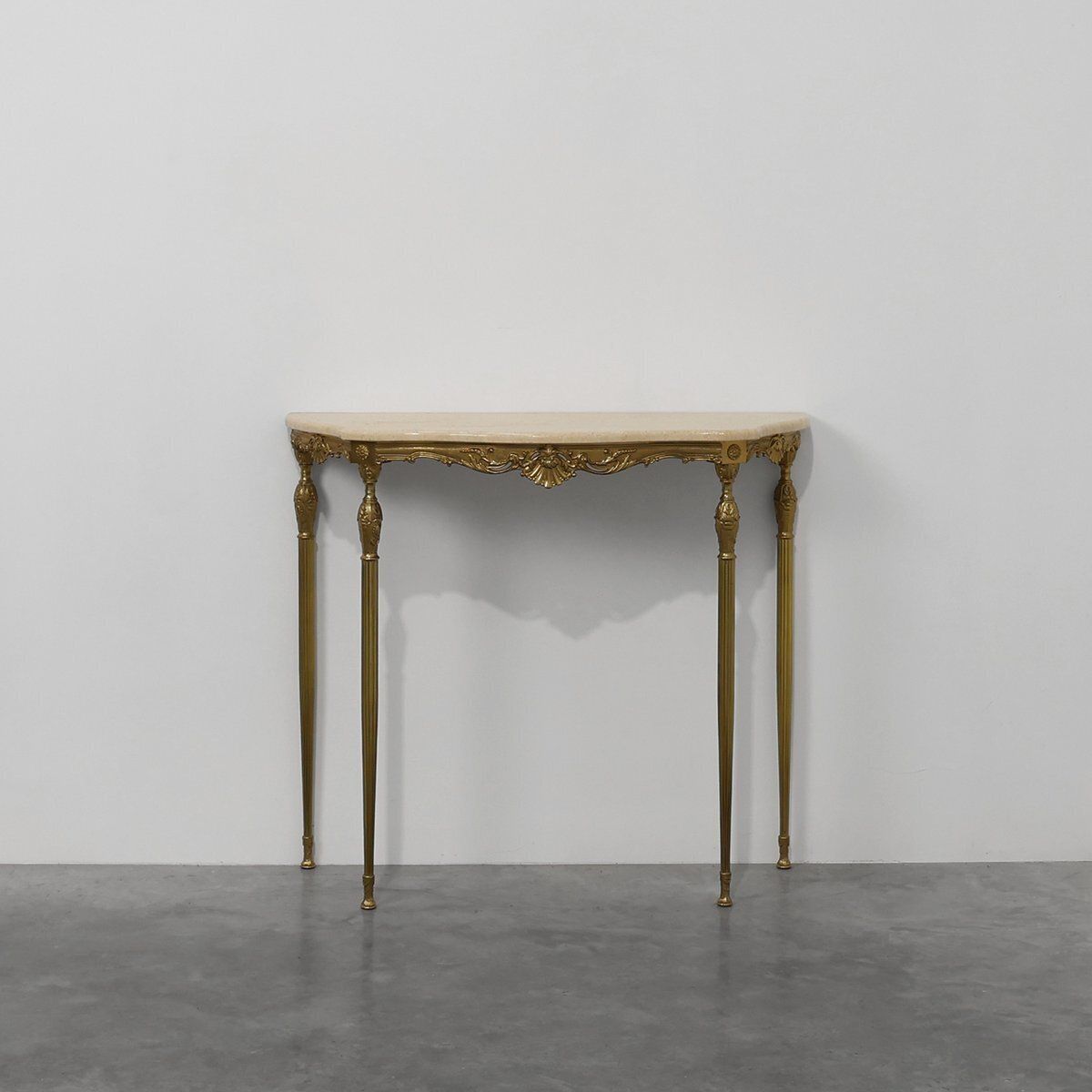 Louis XVI Copper Base And Travertine Top Console Table Italy 1950s photo for sale