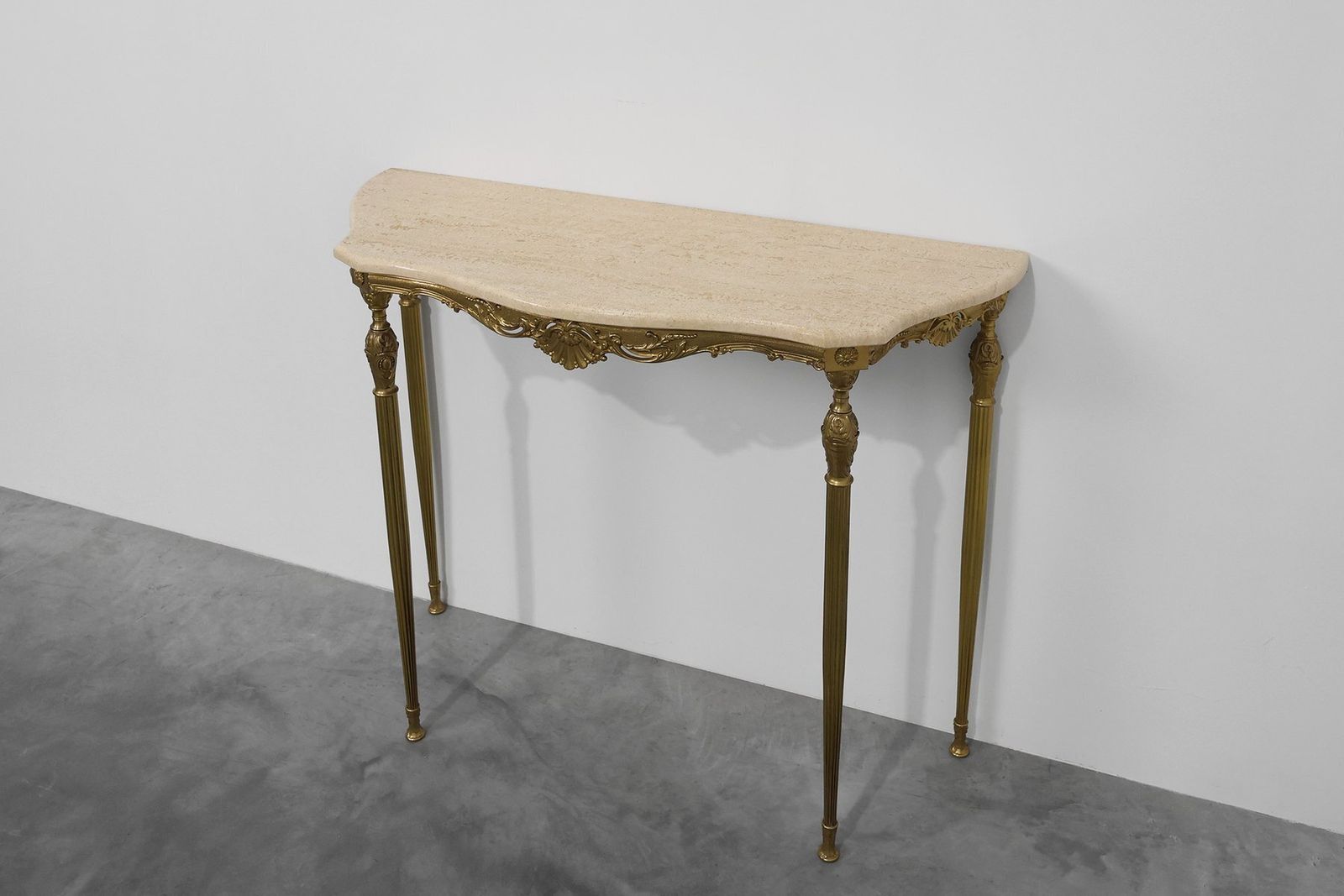 Louis XVI Copper Base And Travertine Top Console Table Italy 1950s photo vintage