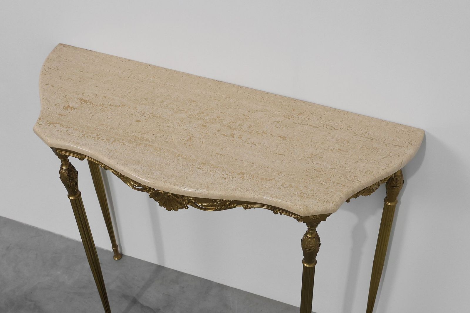 Furniture Louis XVI Copper Base And Travertine Top Console Table Italy 1950s photo