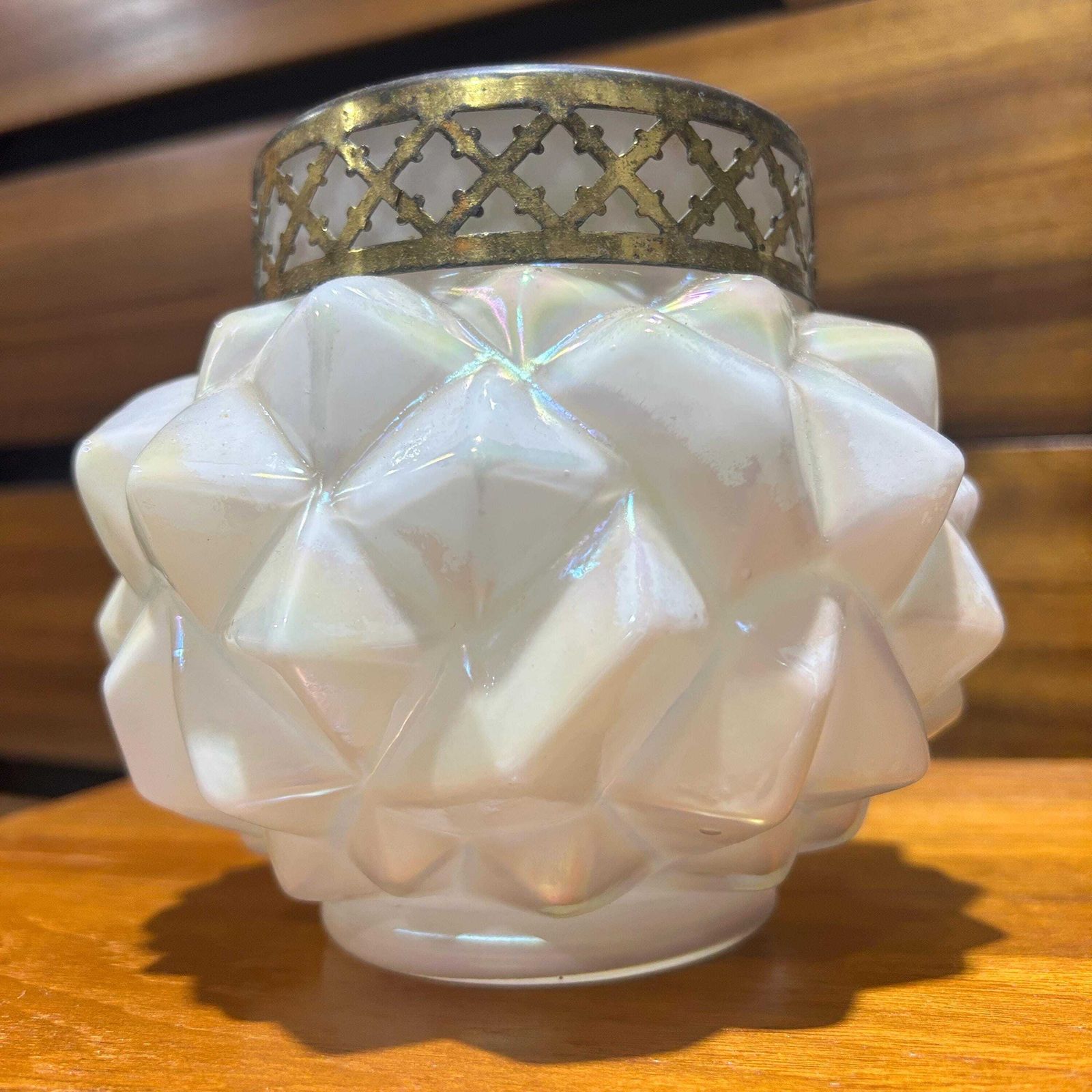 Superb Bohemian Art Nouveau Mother Of Pearl Glass Rose Bowl Applied Kralik photo furniture