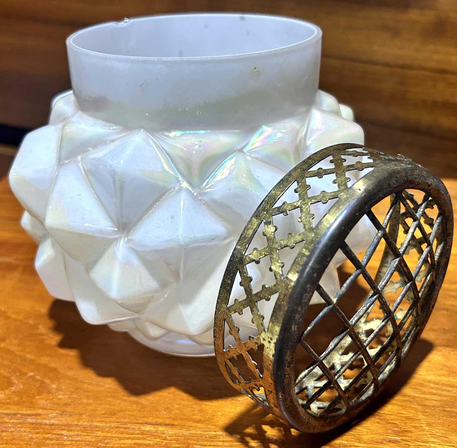 Superb Bohemian Art Nouveau Mother Of Pearl Glass Rose Bowl Applied Kralik photo Home Decor