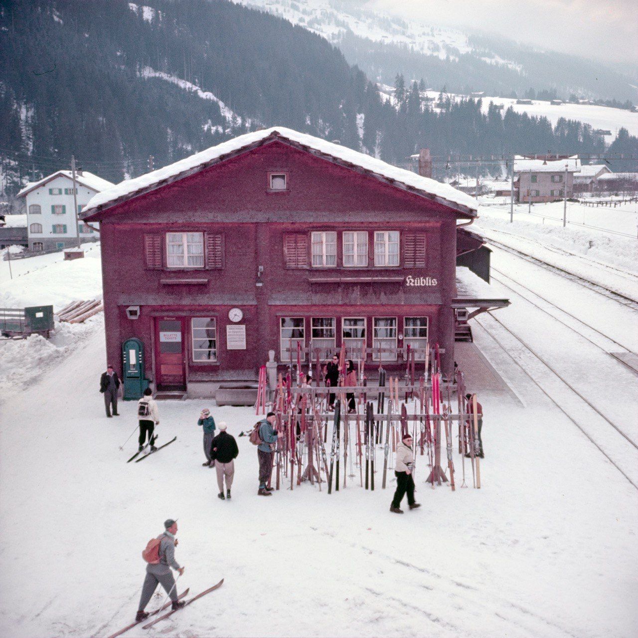 Toni Frissell 'Alpine Railway Station' Archival Pigment Print Framed In Brown