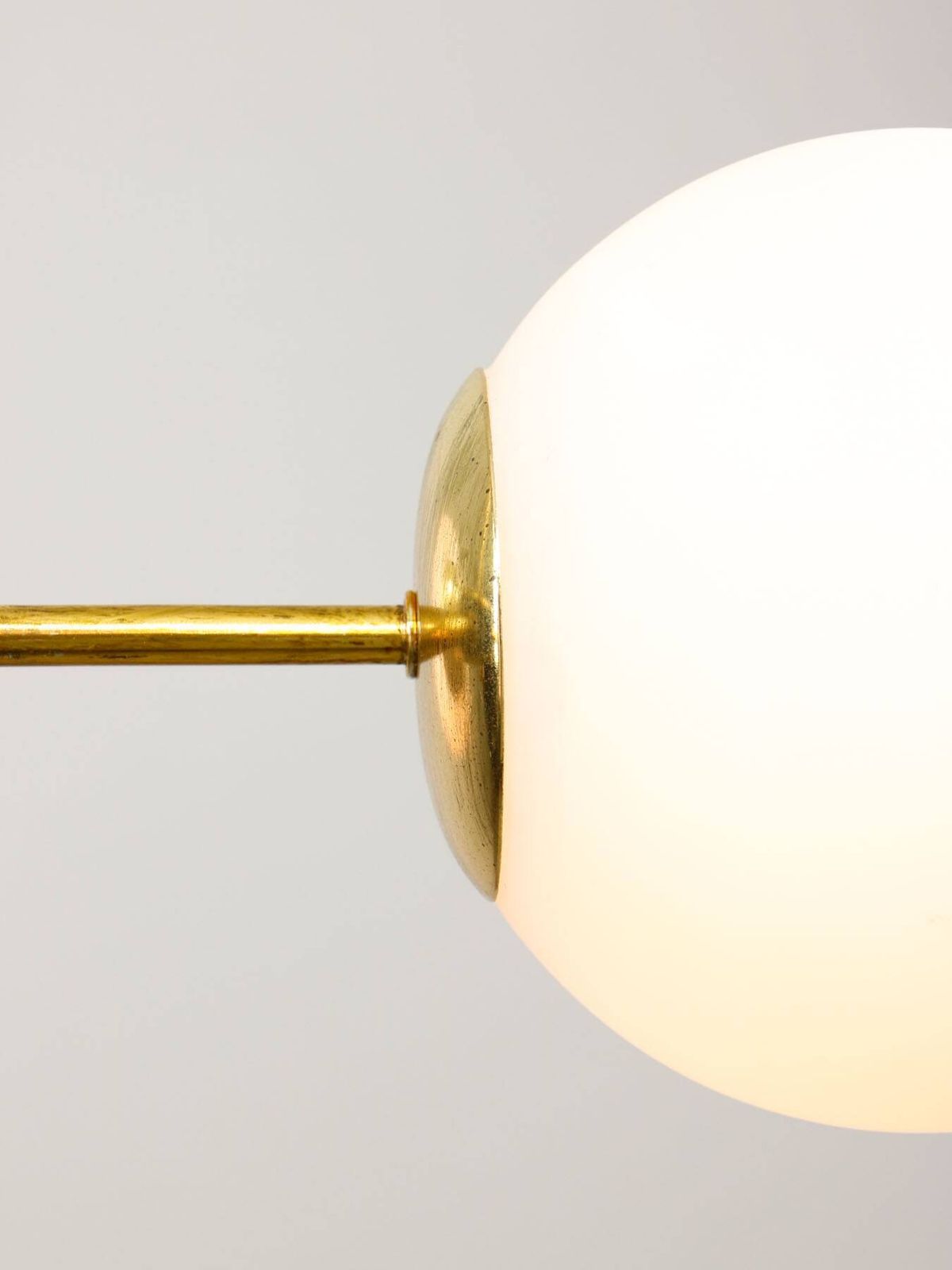 Mid Century Modern Italian Chandelier In Brass And Opaline Glass, 1960s photo for sale
