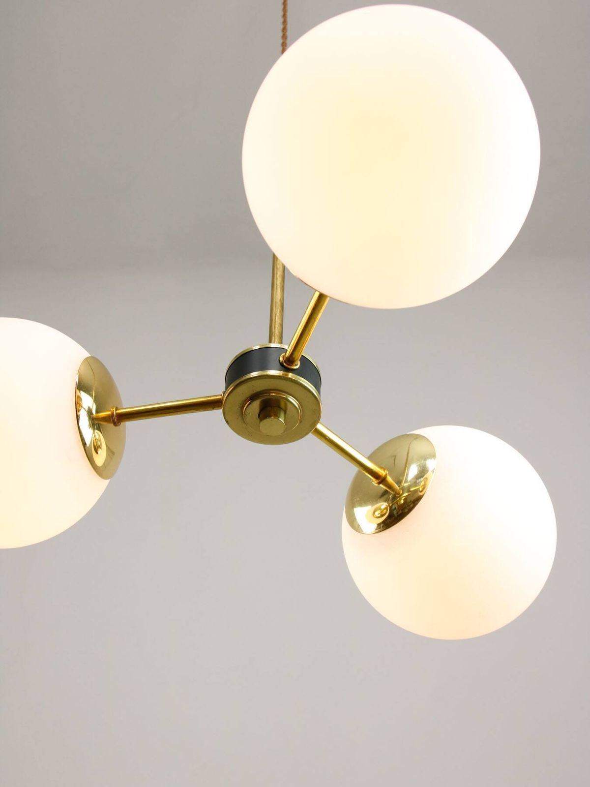 Mid Century Modern Italian Chandelier In Brass And Opaline Glass, 1960s photo 540.0