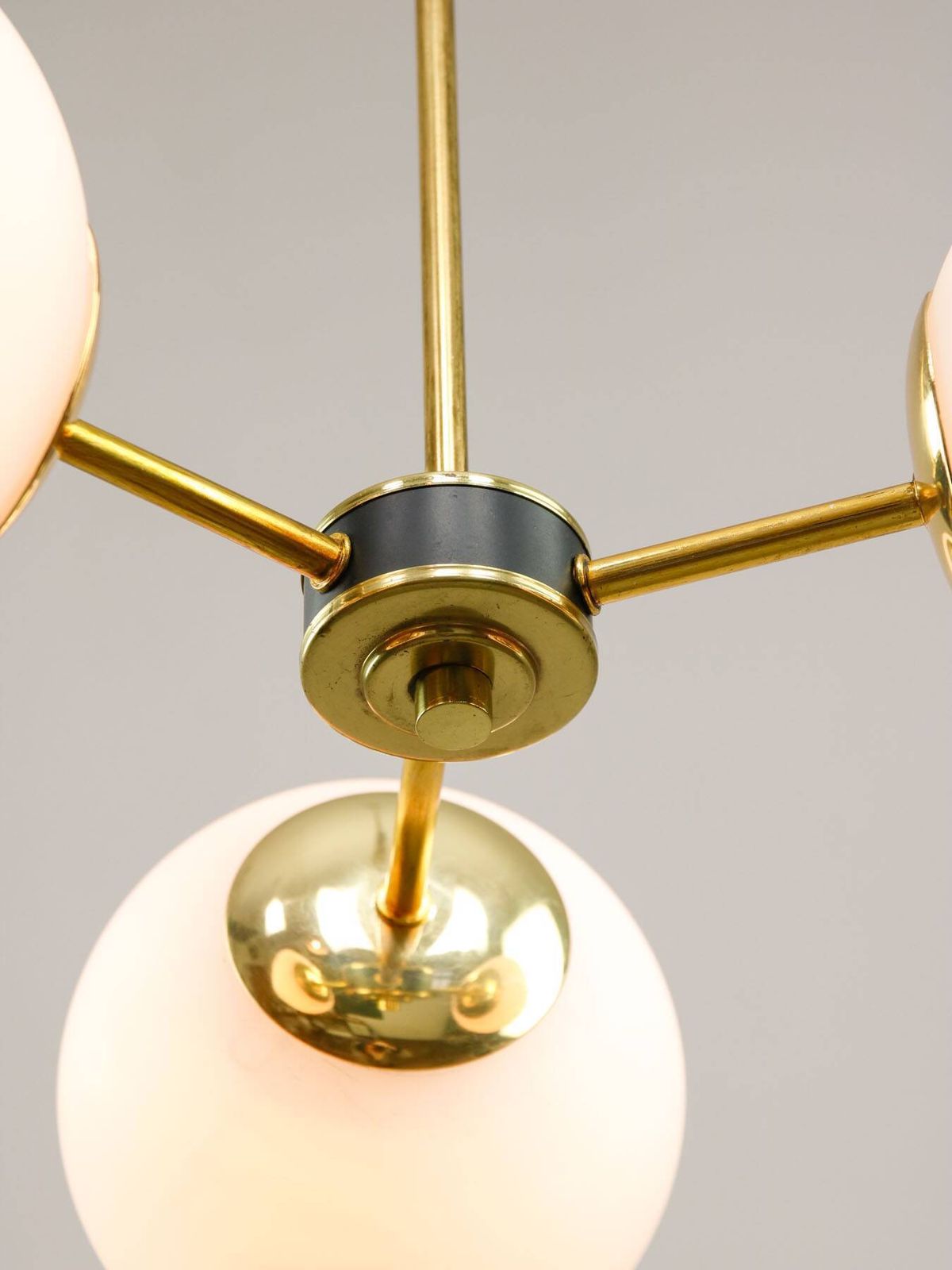 Mid Century Modern Italian Chandelier In Brass And Opaline Glass, 1960s photo buy
