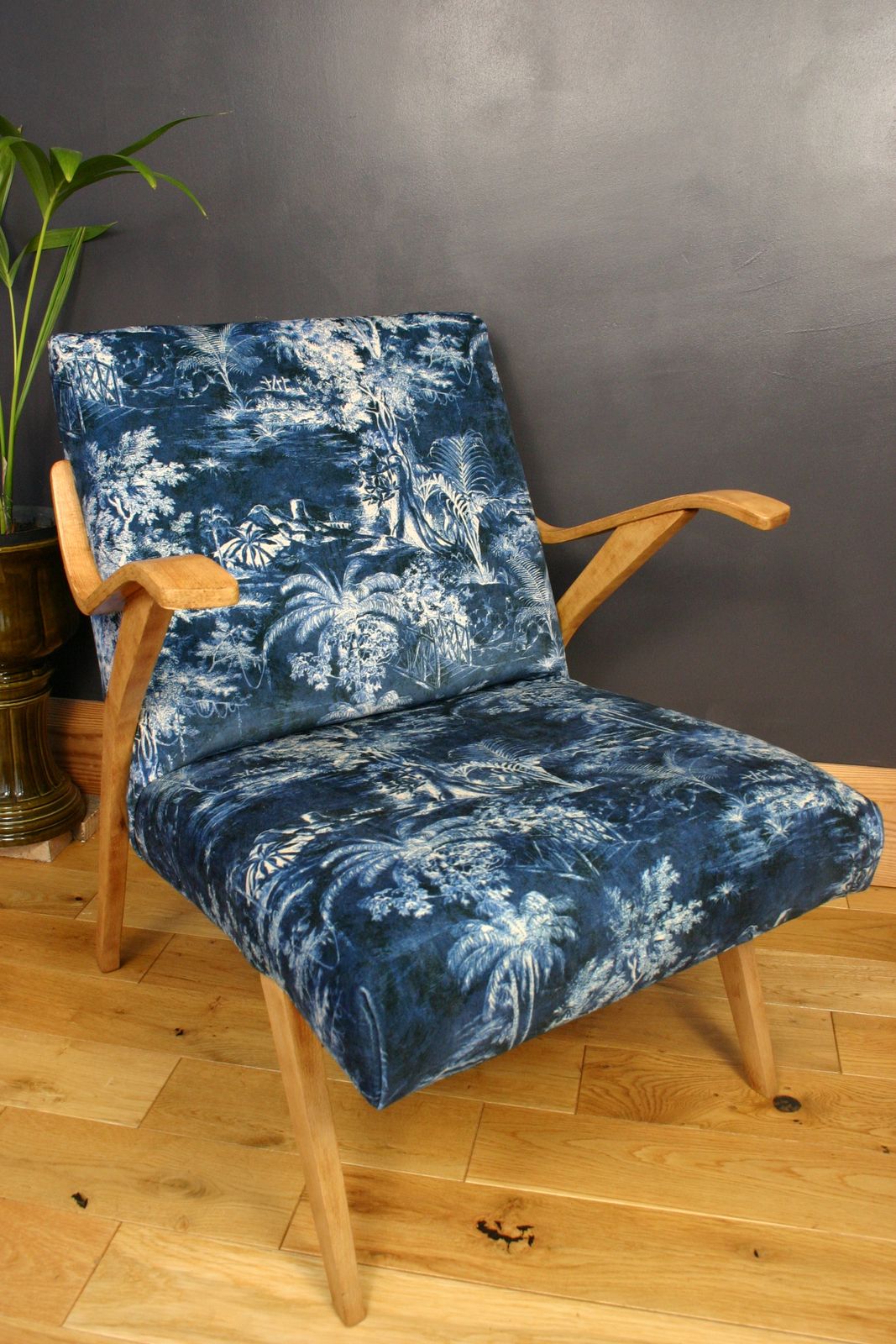 Mid Century Armchair Reupholstered In Linwood Velvet   Sculptural Oak Frame   1950s Modern Design photo furniture