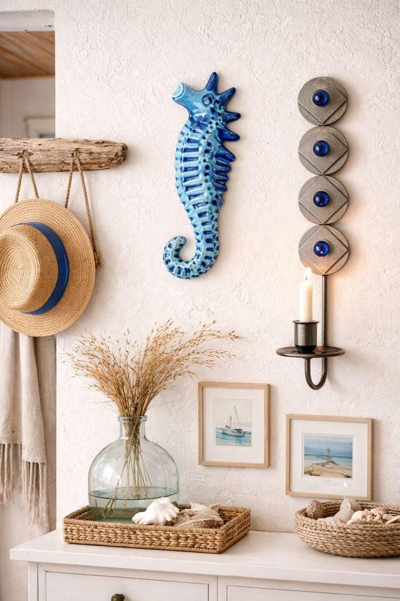 Seahorse Decor Patina Blue Wall Decor Art Coastal Decor Aqua Blue Copper Kitchen Beach photo for sale