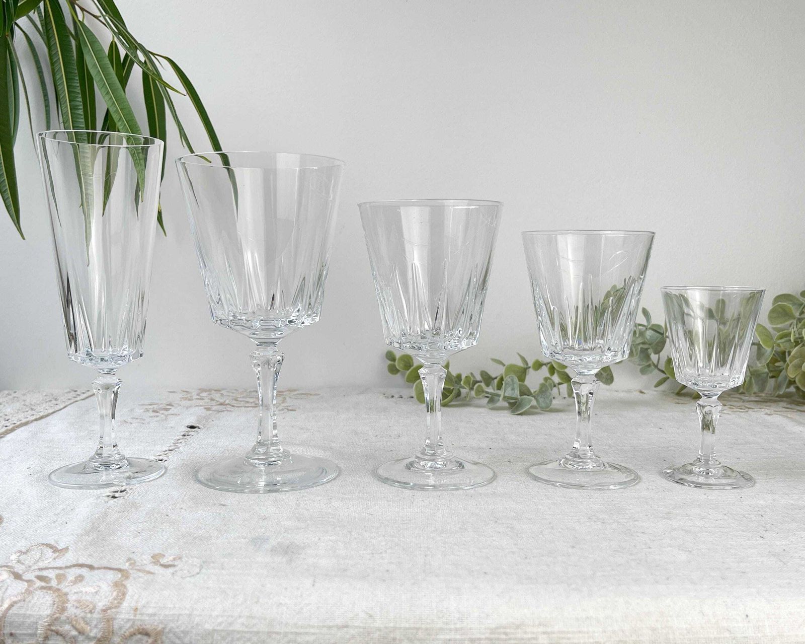 photo for sale 6 Vintage Cristal D'arques Versailles Water Glasses   Crystal Stemmed Glasses Made In France   Elegant French Vintage Tableware