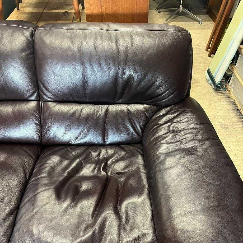 photo furniture 3 Seater Leather Sofa Dark Chocolate Colour Wide Arms Preloved