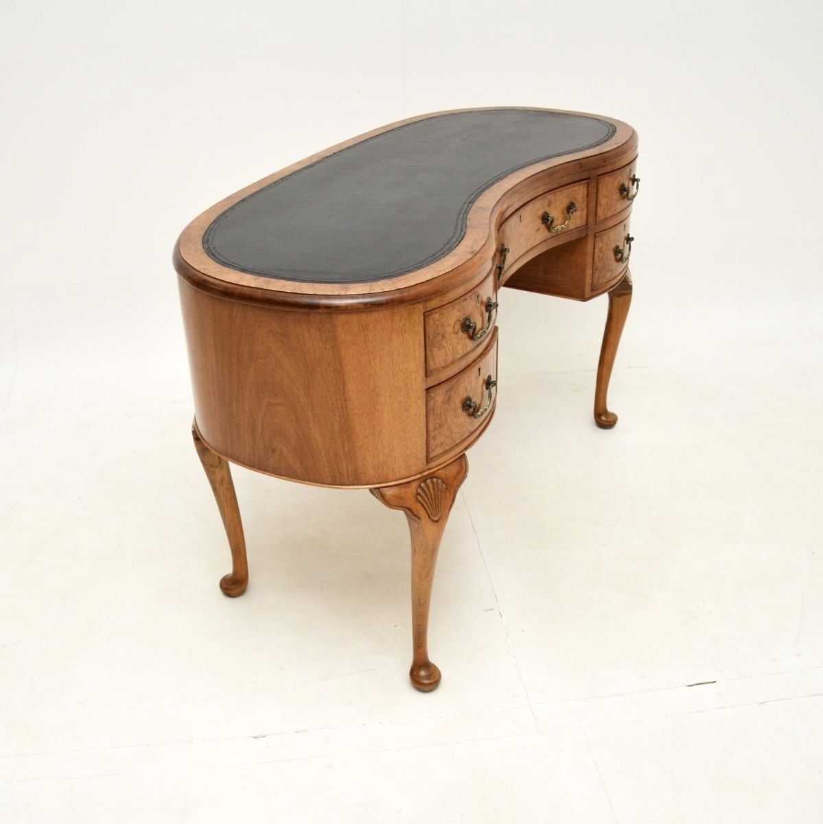 Antique Burr Walnut Leather Top Kidney Shaped Desk photo vinterior