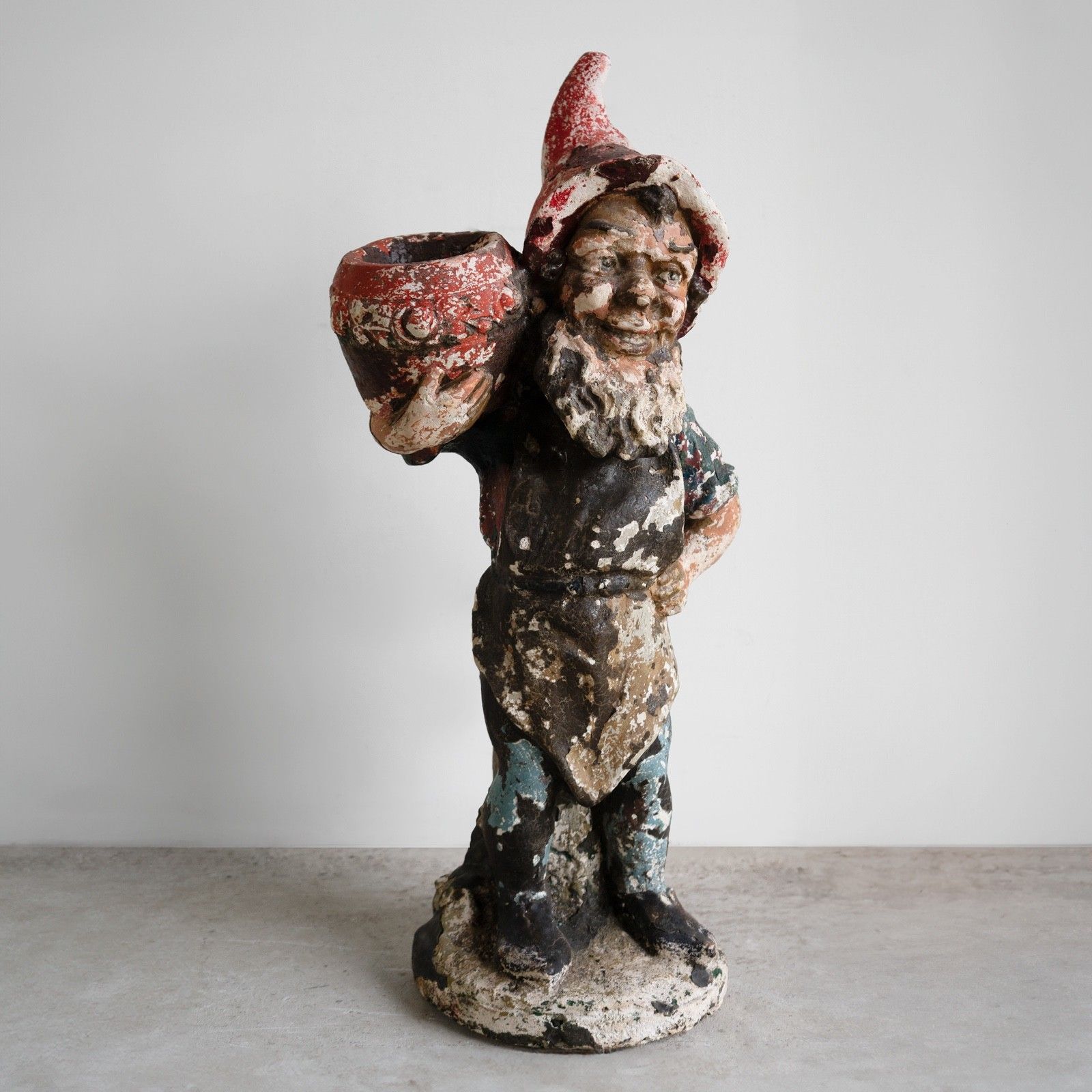 Large Antique German Painted Garden Gnome Figure, C. 1920s photo furniture