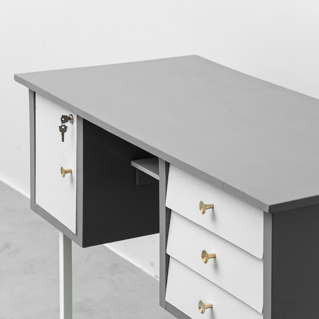 Vintage Desk With Drawers And Metal Legs, 1970s Modern Antiques photo buy