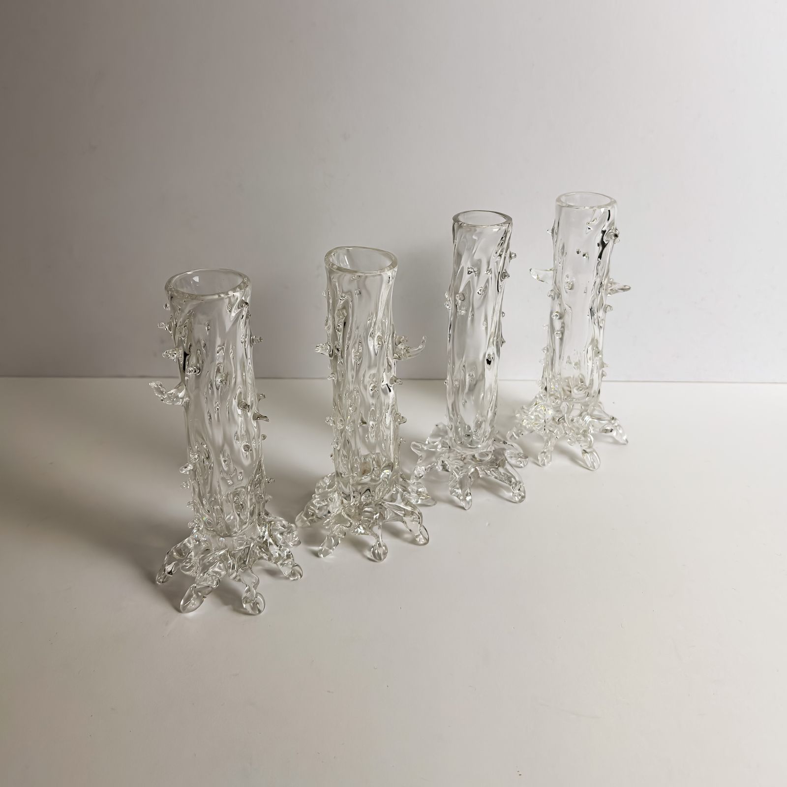 Clear Crystal Victorian Thorn Vases, Czech, 1890s, Set Of Four photo vinterior
