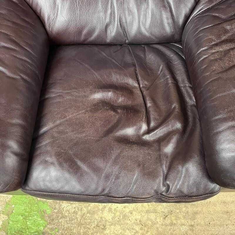 Pair Matching Large Leather Armchairs Dark Chocolate Colour Wide Arms Preloved photo Furniture