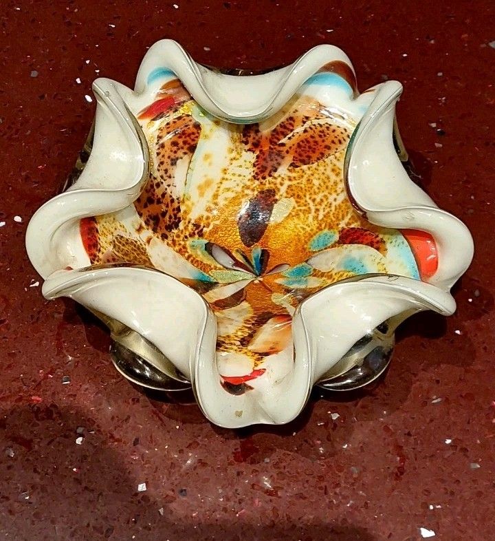 All Fruits Murano Glass Bowl By Dino Martens With Gold Flakes 1960s